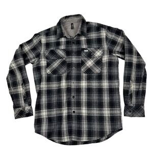 RVCA Flannel Shirt Mens Medium Gray Black White Plaid Long Sleeve Surf Skate